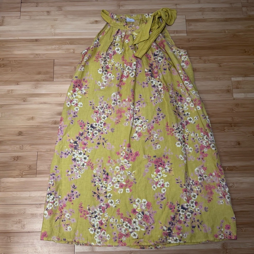 Bellambia Dress Womens Size S Yellow Floral Halter Midi Tie Front Italy